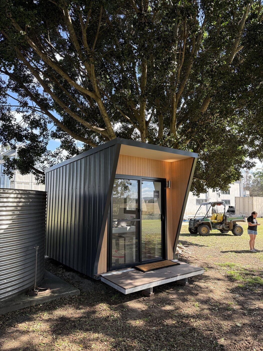 Front view of a portable accommodation pod